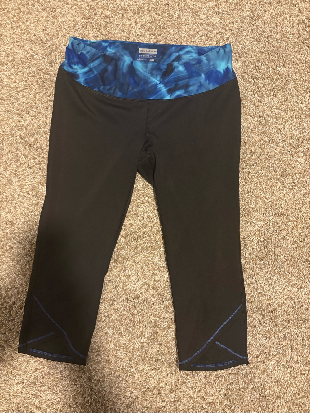 New Balance Women’s Black Capri Swim Tights with Blue Waistband